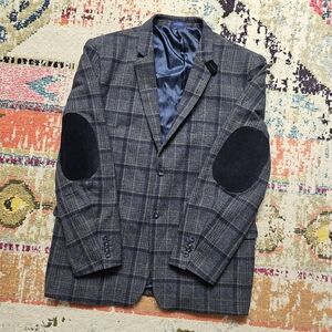 Blu Martini Men’s Blazer Blue Plaid Sports Jacket Size 48 R Elbow Patches